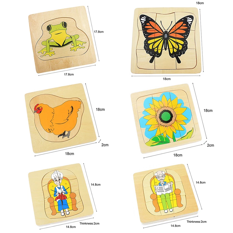 

Kids Montessori Wooden Toys 3D Puzzle Life Cycle of Animals Plant Butterfly Sunflower Baby Toy for Infant 18x18x2cm