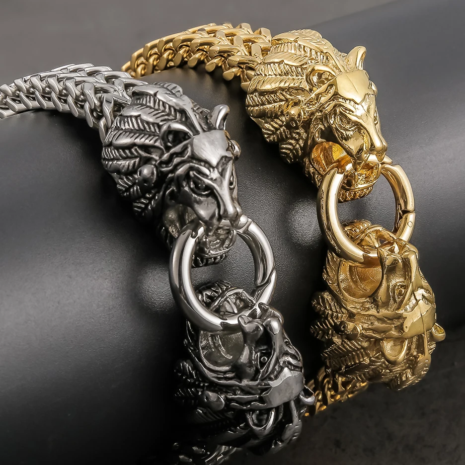 Мужской браслет в стиле панк с головой льва из нержавеющей стали ширина 12 мм |