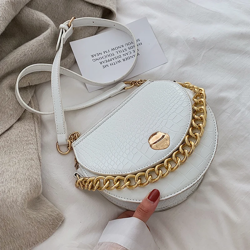 

Luxury Brand Crocodile Pattern Saddle Bag 2021 New Quality PU Leather Women's Designer Handbag Chain Tote Shoulder Messenger Bag