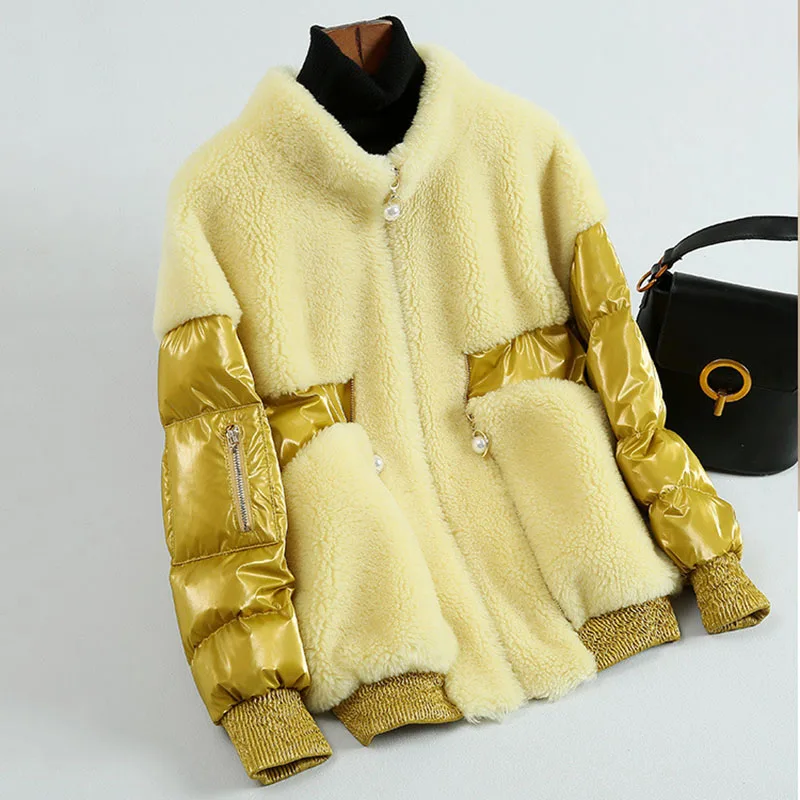 Куртка женская зимняя из овечьей шерсти на белом утином пуху теплая 2021 | Женская