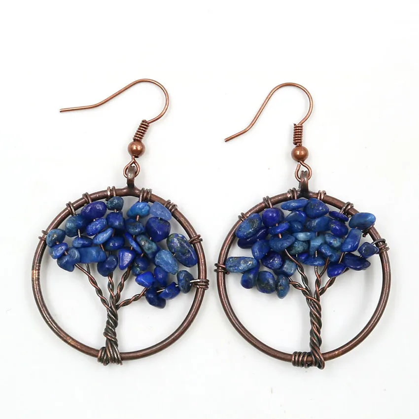 Серьги-подвески FYSL с медной проволокой и деревом жизни из Лабрадорита серьги для