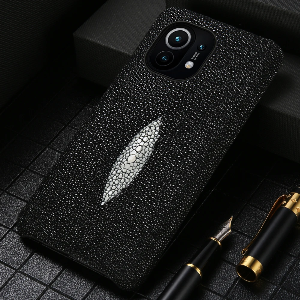 Genuine Stingray Leather Case for Xiaomi Mi 11 10T Lite 9T 10 Poco X3 Pro F3 GT M3 Cover for Redmi Note 10 Pro 10S Note 9 8 Pro