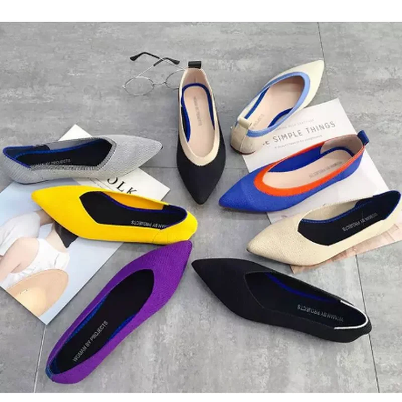 Женские эластичные вязаные Мокасины разных цветов дышащие удобные рабочие туфли