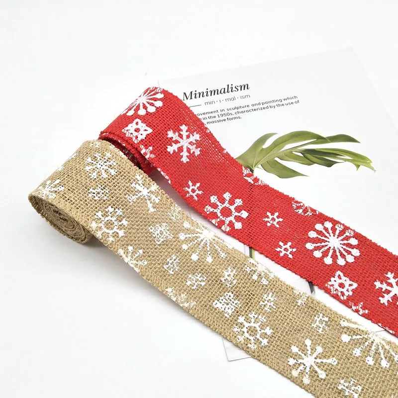 6cm*2m Natural Burlap Roll Xmas Snowflake Elk Stripe Printing Vintage DIY Sewing Crafts Christmas Party Supplies Gift Box Decor | Дом и сад