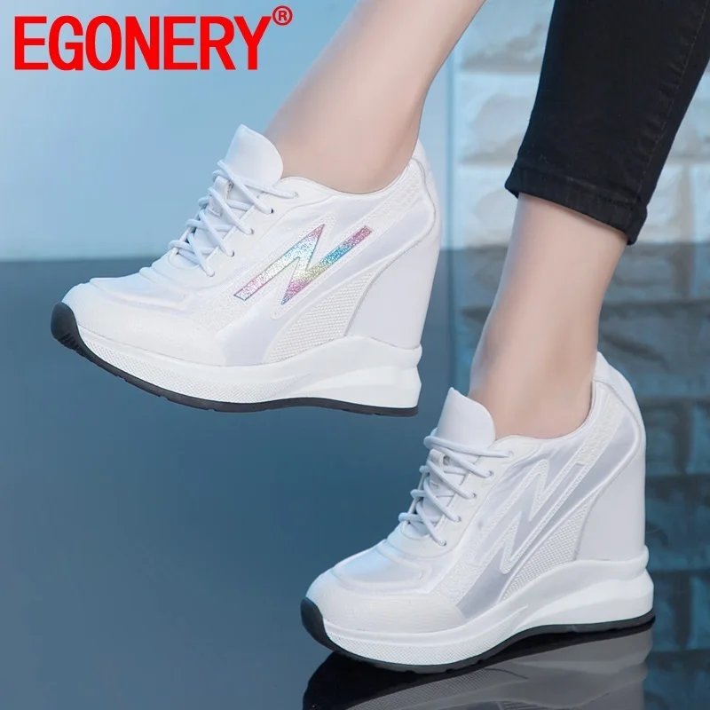 

EGONERY Spring New Concise Women Pumps Outside High Heels Platform Round Toe Genuine Leather cross-tie Women Shoes Drop Shipping