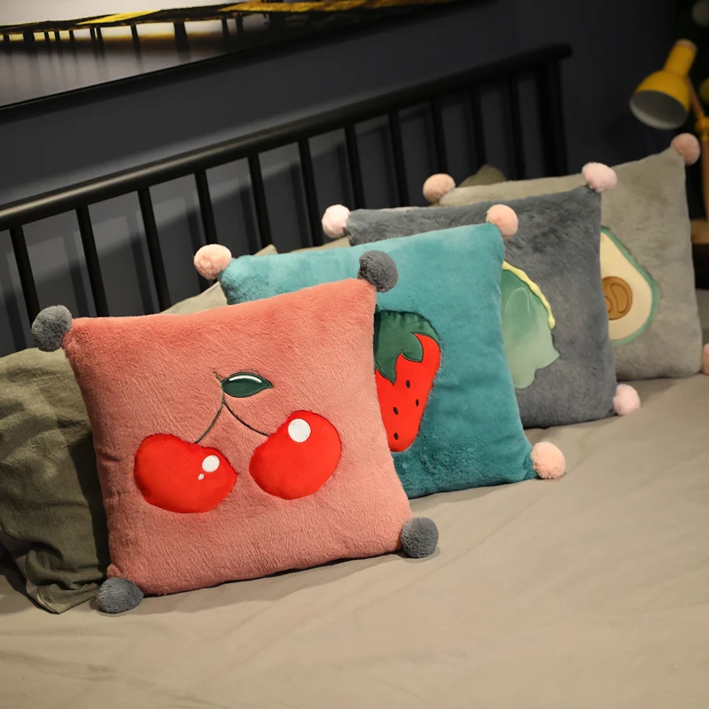 

40cm/50cm Nordic Ins Style Artificial Rabbit Fur Pillow Fruit/Animals Pattern Creative Home Sofa Decorative Cushion Girl Gift
