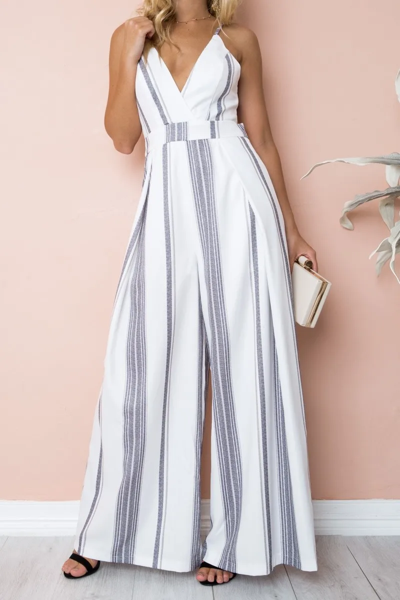 

2020 New Fashion Womens Playsuit Casual Loose Summer Floral Leotard Jumpsuit Sleeveless Deep V Neck Sexy Playsuit Long Trousers