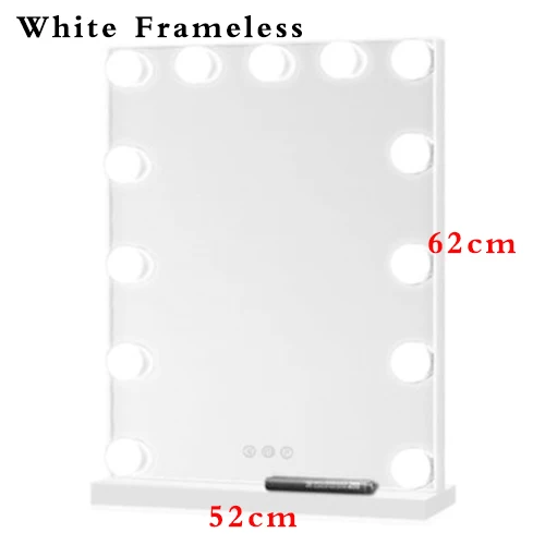 White 52x62cm Голливудский стиль освещенное косметическое зеркало для макияжа с регулируемой яркостью светодиодный светильник с сенсорным управлением - Цвет: White 52x62cm