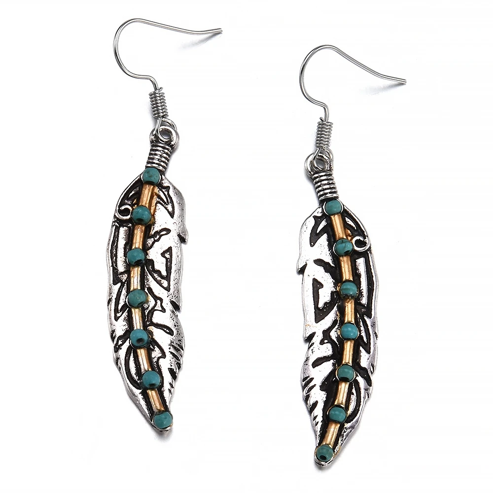 

Vintage Leaves Earrings Boho Antique Feather Goth Drop Earrings Dangle Hook Finished Bohemia Punk Gift Earring Jewelry for Women