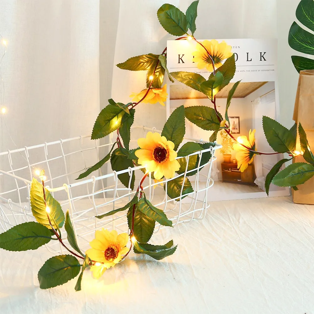 30LED String Lights Sunflower Copper Wire Fairy For Christmas Garland Indoor Wedding Artificial Flower Decoration Lamp | Освещение