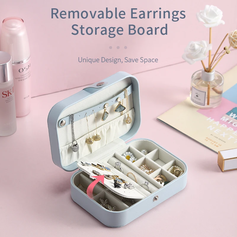Casegrace Leather Jewelry Organizer Portable Packaging Storage Box for Earrings Ring Holder Double-Layers Organizer Jewelry Case