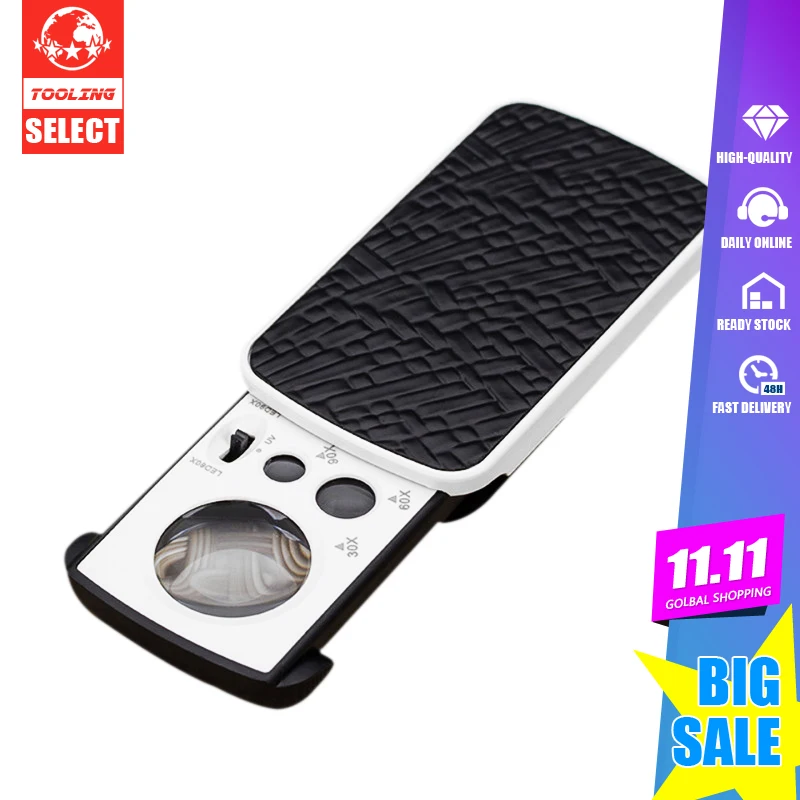 

FGHGF Mini Pocket Folding Currency Jewelry Appraisal Loupe 3 Lens LED Lights Lamp Magnifier 30x25 60x12 90x8mm