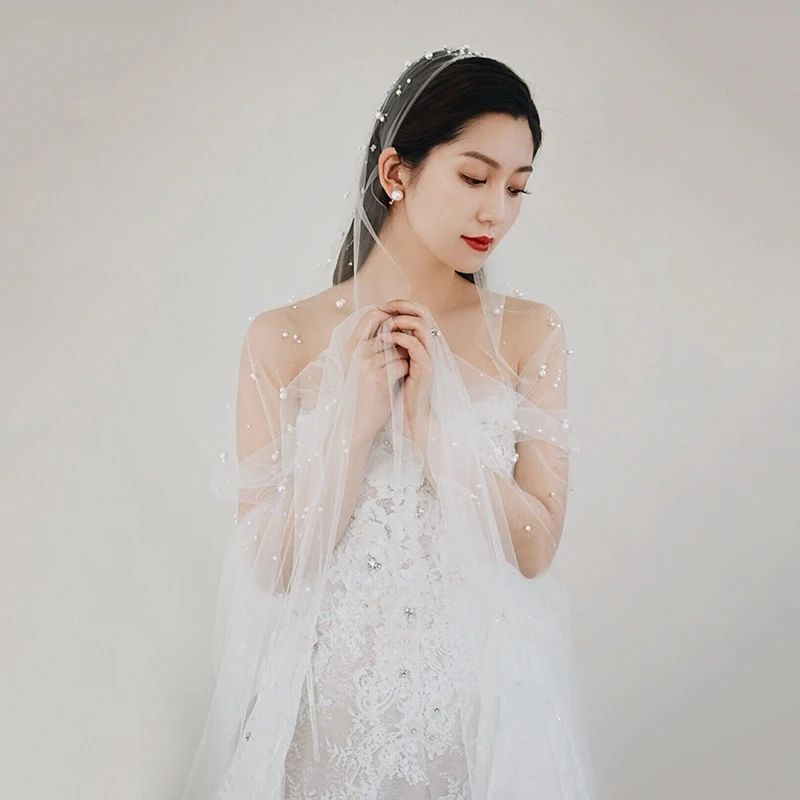 Белая мягкая фатиновая вуаль Bridla один слой искусственный жемчуг 100 см принцесса