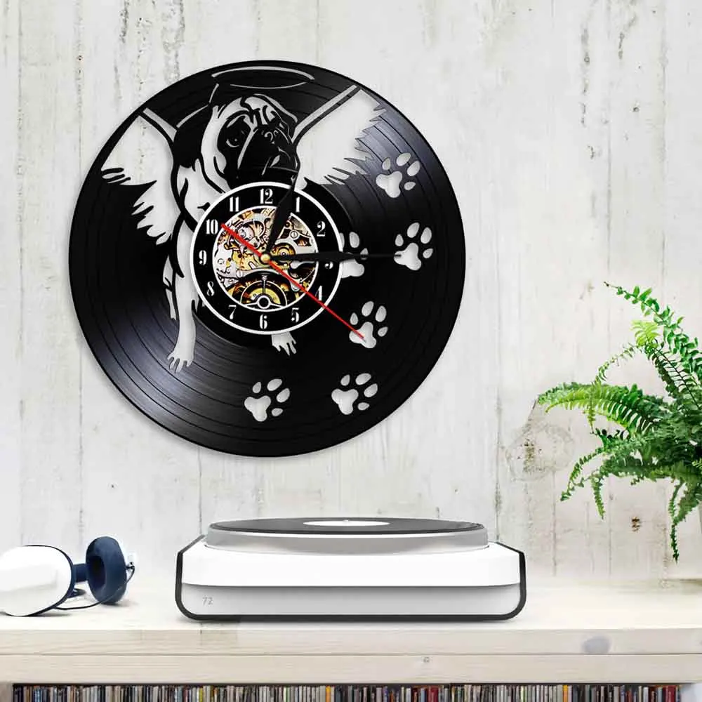 Настенные часы с виниловой пластиной в виде мопса собаки щенка английского