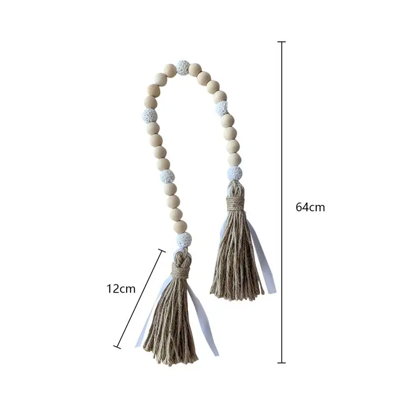 

Wood Bead Garland Ornament Boho Knitting Wool Ball Tassel Wood Bead Decoration Home Farmhouse Rustic Country Wall Hanging Decor