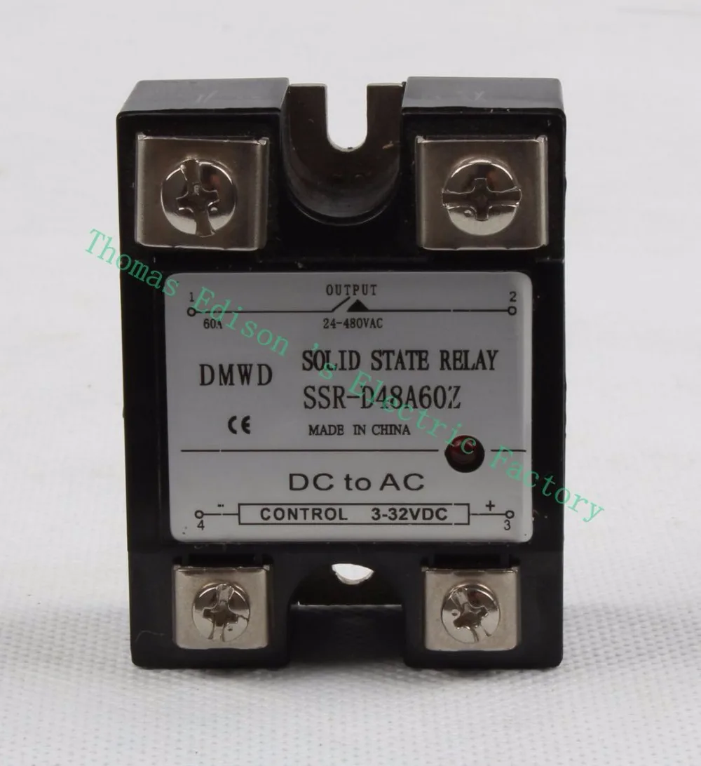 Однофазное vтвердотельное реле с индикатором 60A SSR-60DA вход 3-32VDC выход 24-480VAC SSR 60DA