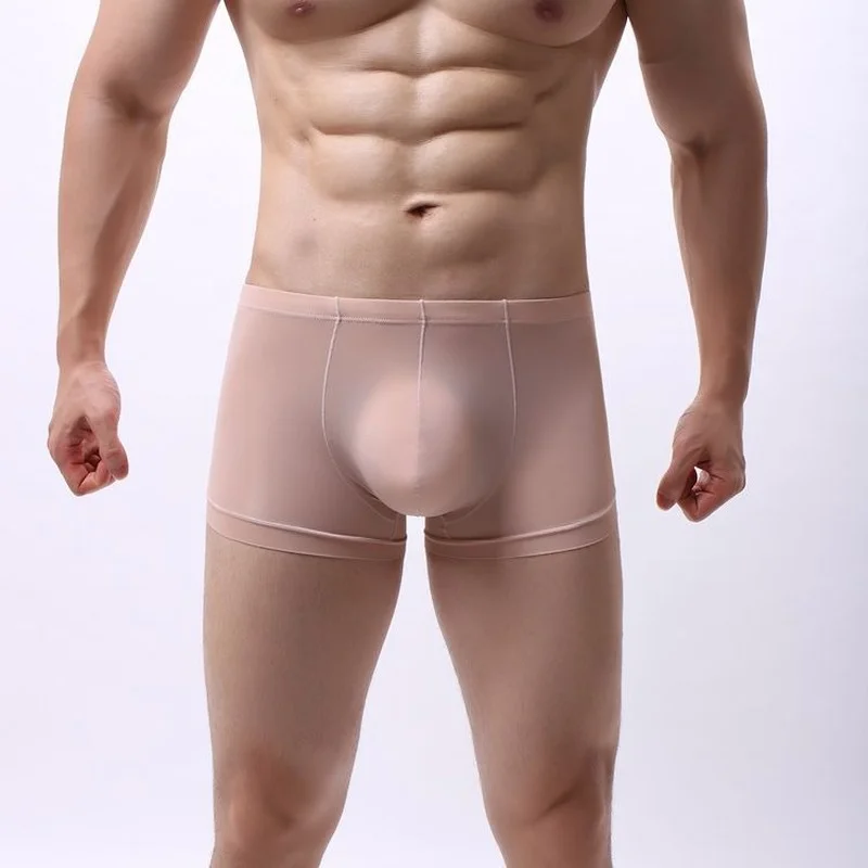 

Sexy Ice Silk Men Boxers Shorts Seamless Transparent Underwear Bugle Pouch Boxershorts Slips Homme Gay Panties Plus Size Trunks