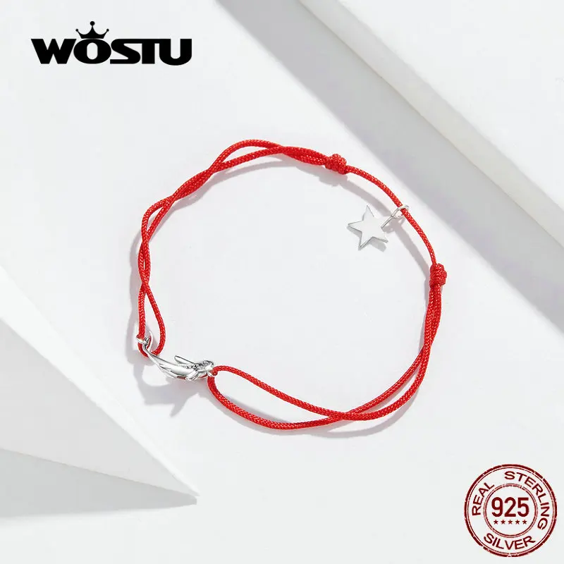 WOSTU 100% Серебро 925 пробы Серебряное пустое сердце любовь красная веревочная цепь