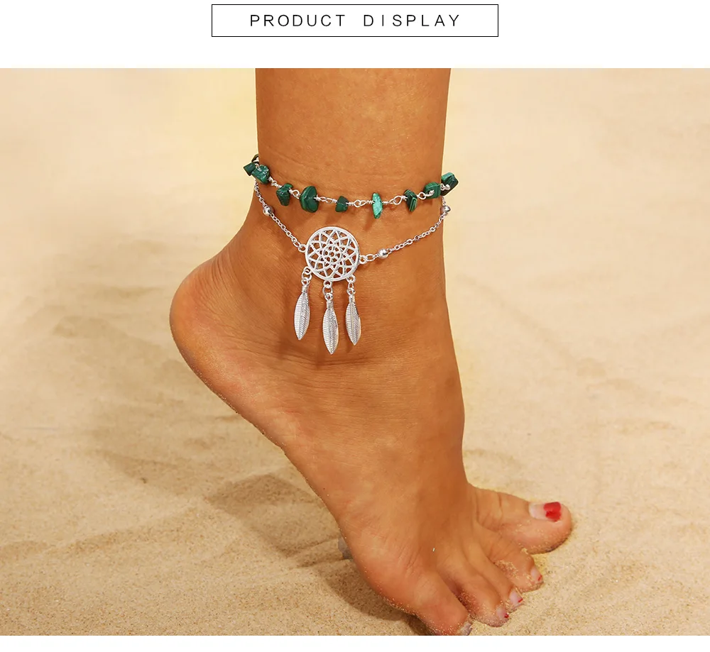 

Multilayer Turquoise Anklet For Women Woven Tassel Bracelet Retro Set Bohemian Gold Foot Party Jewelry 2021