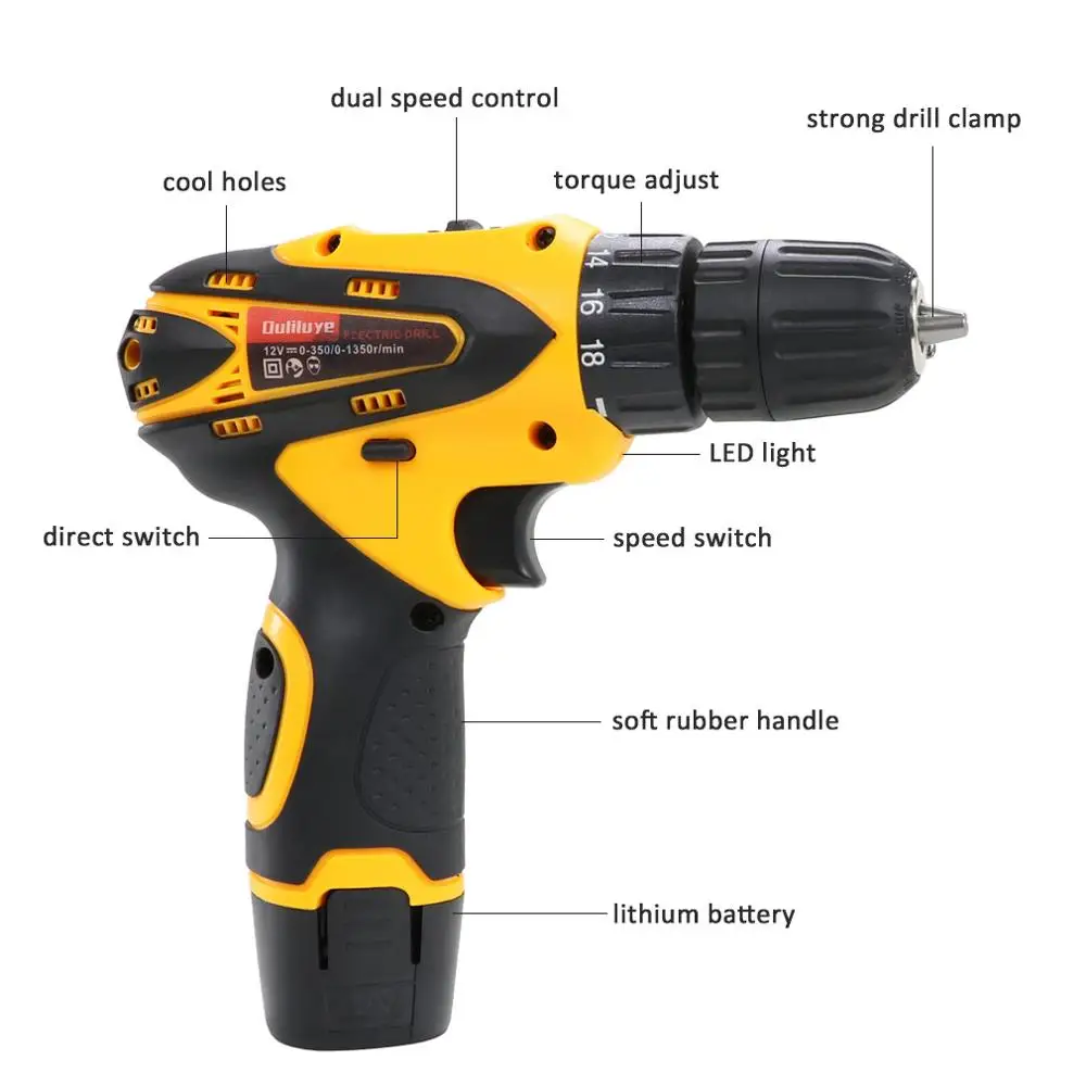 Аккумуляторная электрическая дрель с литиевой батареей 12 В профессиональная