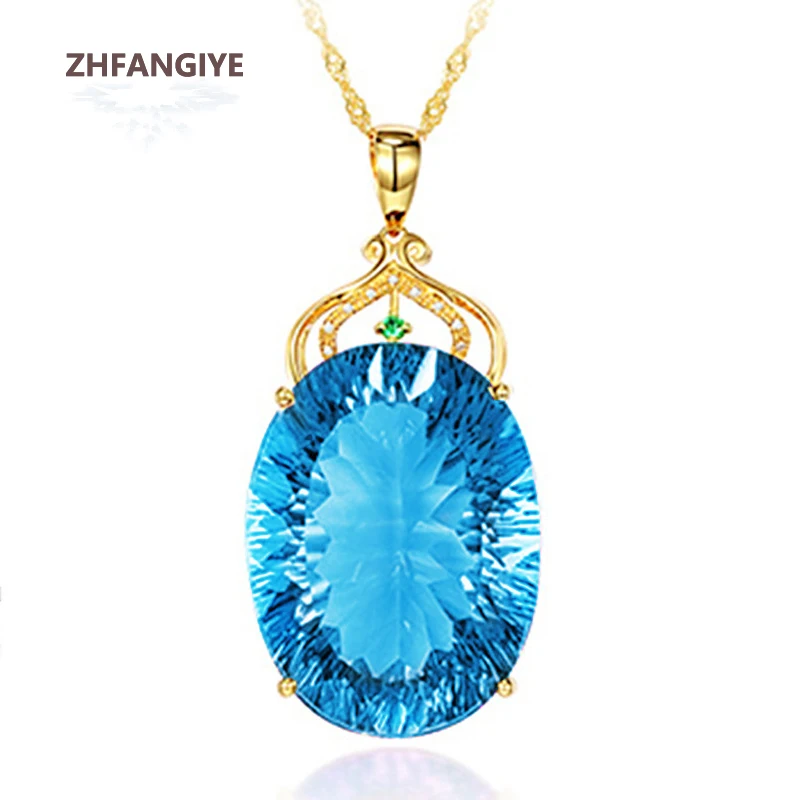 

ZHFANGIYE New Necklace 925 Silver Jewelry with Oval Sapphire Zircon Gemstone Pendant for Women Wedding Party Promise Bridal Gift