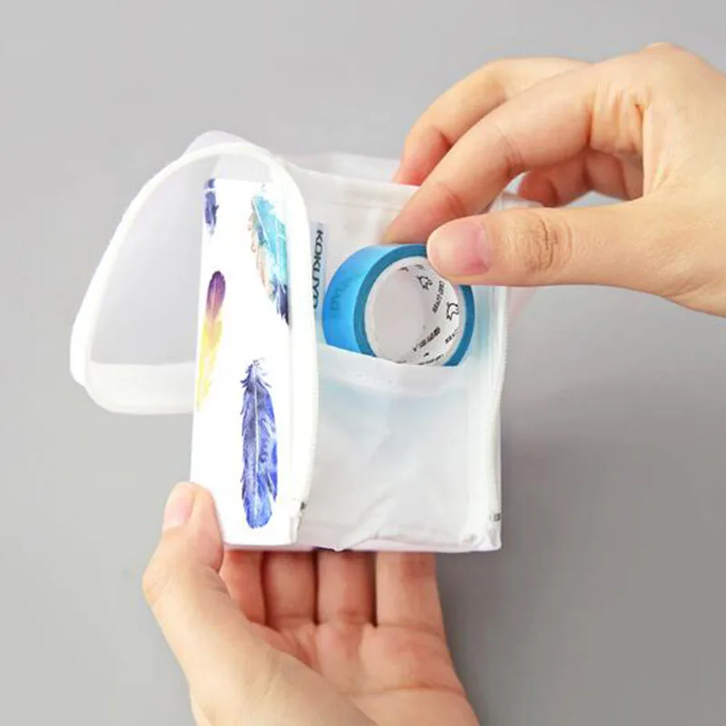 

Vertical Pen Bag Net Yarn Transparent Stationery Pencil Bag Foldable Individual Pencil Case School Supplies