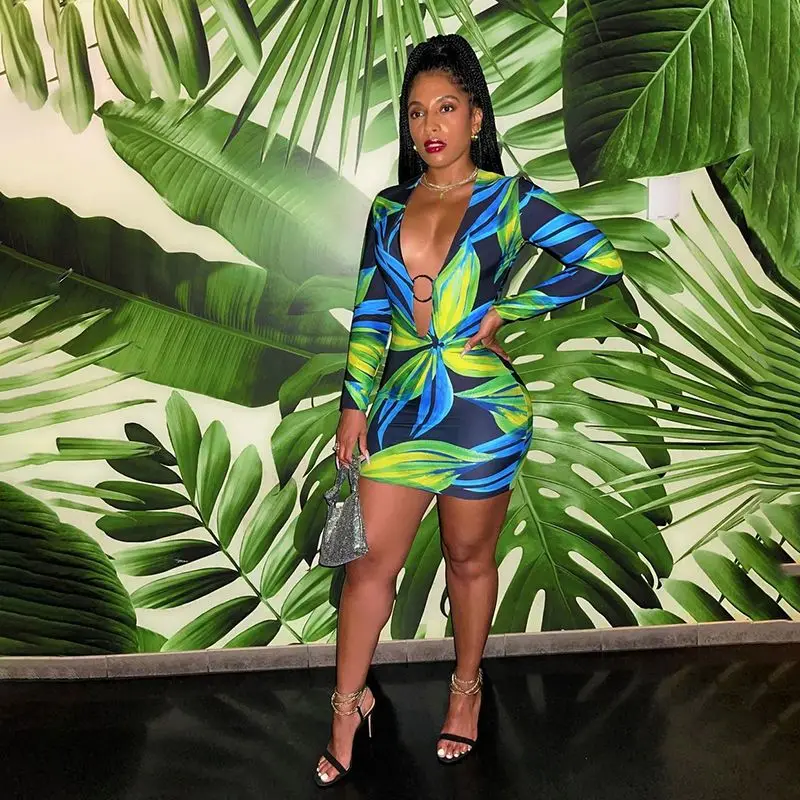 

Женское винтажное платье-мини с длинным рукавом, белое платье с принтом листьев, ажурное Клубное платье с глубоким вырезом, элегантные модн...