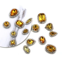 hot sale gold yellow mixed shape glass strass flatback sew on crystal button rhinestones for clothingwedding decoration