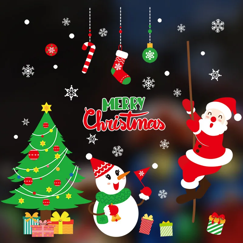 

Christmas Window /wall Sticker Santa Claus Merry Christmas Decorate Home 2021 Christmas Decorations New Year Cartoon Cute