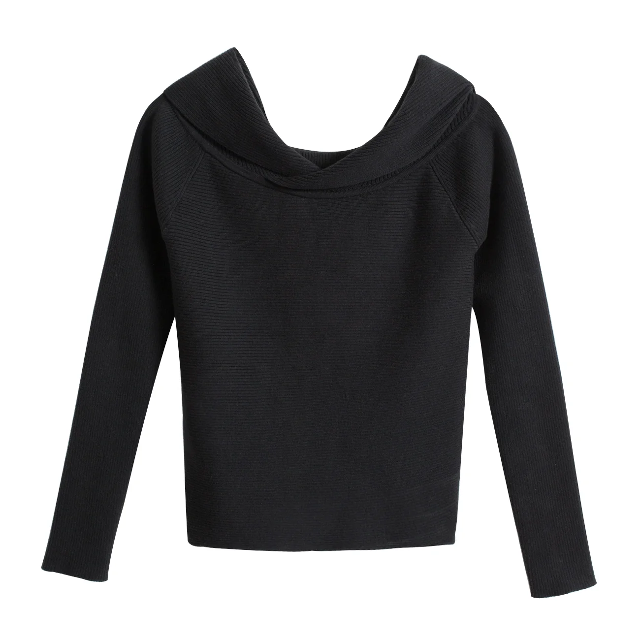 

Two Ways to Wear off-Shoulder Lapel Woolen Knit Bottoming Shirt 2019 Autumn and Winter Korean Style Short Shipment Slim Fit