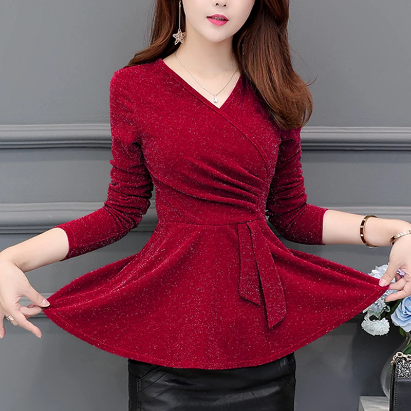 красное фиолетовое Vogue Свободная рубашка Топы 2019 Весенняя женская винтажная