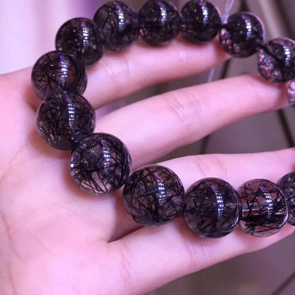 13 5 мм натуральный черный рутилированный кварцевый браслет прозрачные бусины