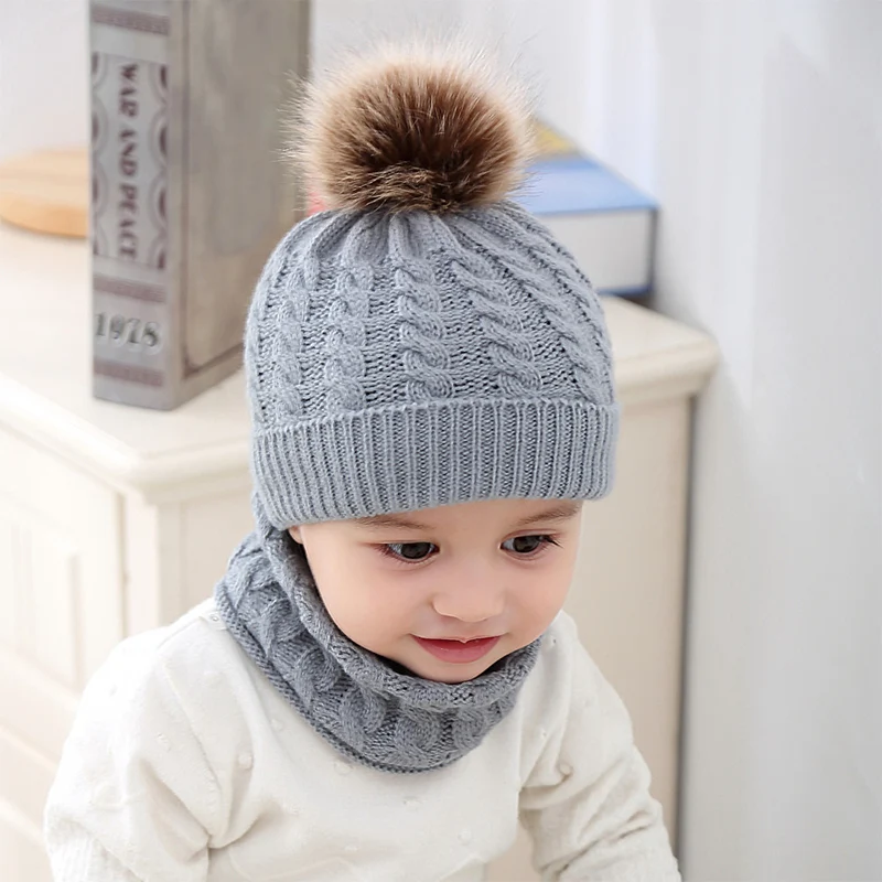 

2pcs/set Fashion Newborn Baby Hats Knitted Warm Round Cap Protects Ear Baby Winter Caps Scarf Suits