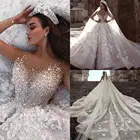 Роскошные арабские новые модные кружевные бальные платья Дубай свадебное платье с длинным рукавом 3D Цветы бисер свадебное платье свадебные платья