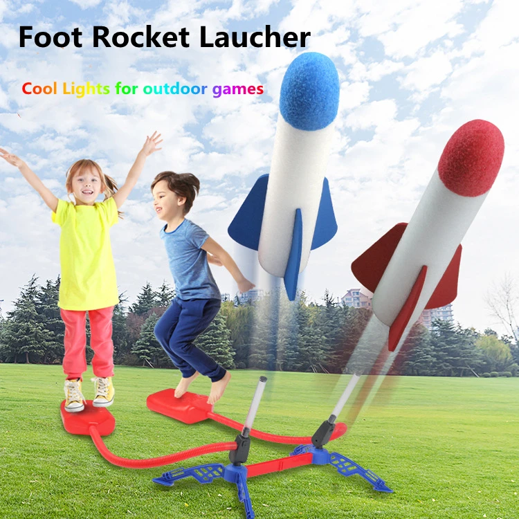 

Glow Sports Toys for Boys Children Baby GirlsKid Air Pump Jump Stomp Blower Foam Gun Model Launch Launcher Rocket Pop Up Toy