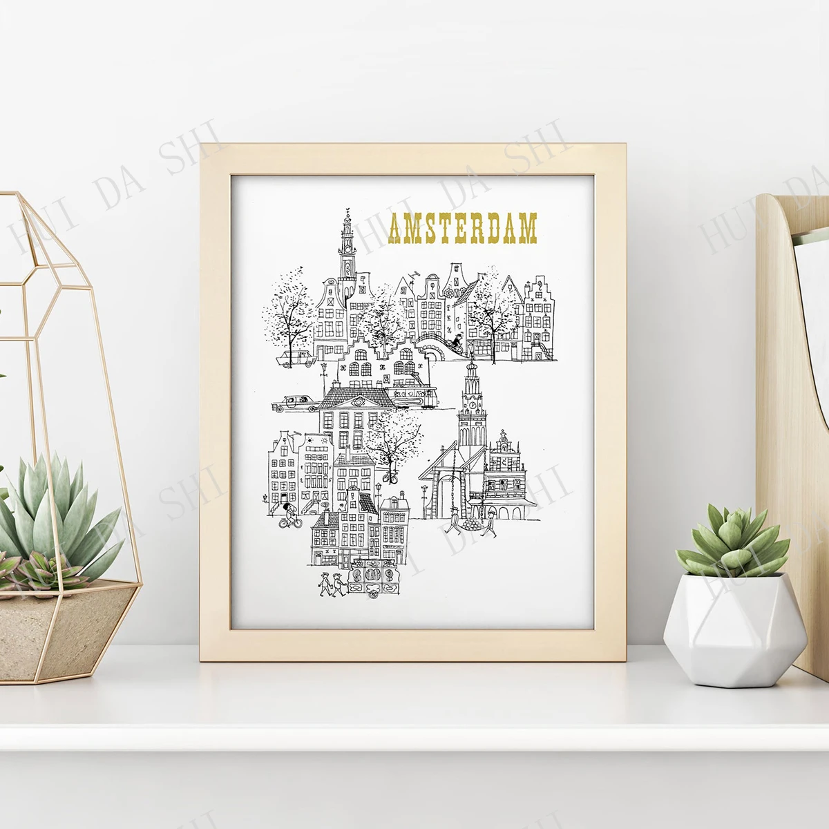 Амстердам Печать • Ретро постер путешествий винтажный настенное искусство 1960-х