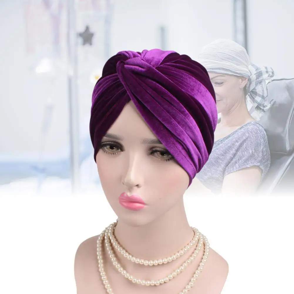

Soft Velvet Head Scarf Stretch Wrap Cross Twist Cap Headwear Women Accessory Solid Color Elegant Lady Winter Caps