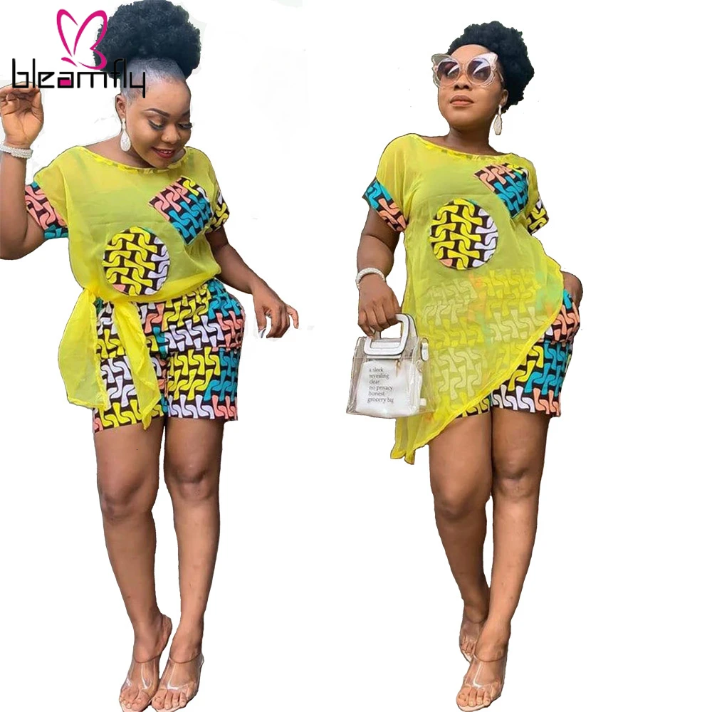 2019 Летний Новый женский шифоновый комбинированный необычный костюм из футболки