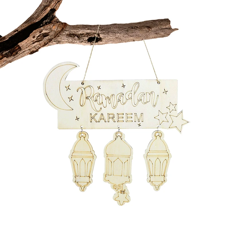 

Ramadan Kareem Wooden Wood Board Hanging Sign Decoration DIY Wood Craft For Home Door Hanging Islamic Festival Party Supplies