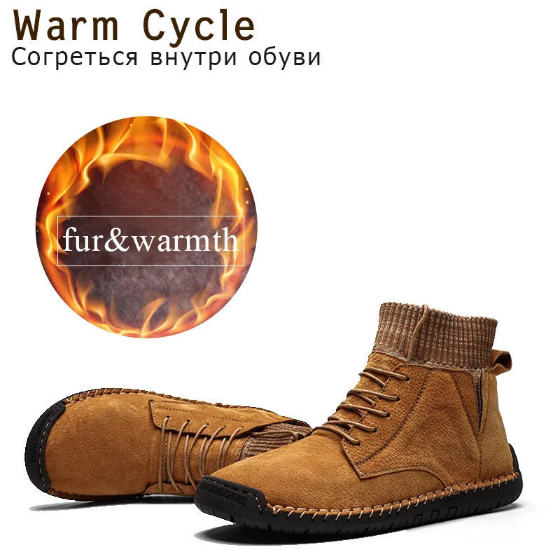 Мужские водонепроницаемые ботильоны ручной работы черные винтажные теплые