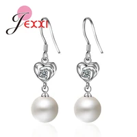 fashion high quality heart cubic zirconia 925 sterling silver drop earrings pearl for women elegant party gift jewelry