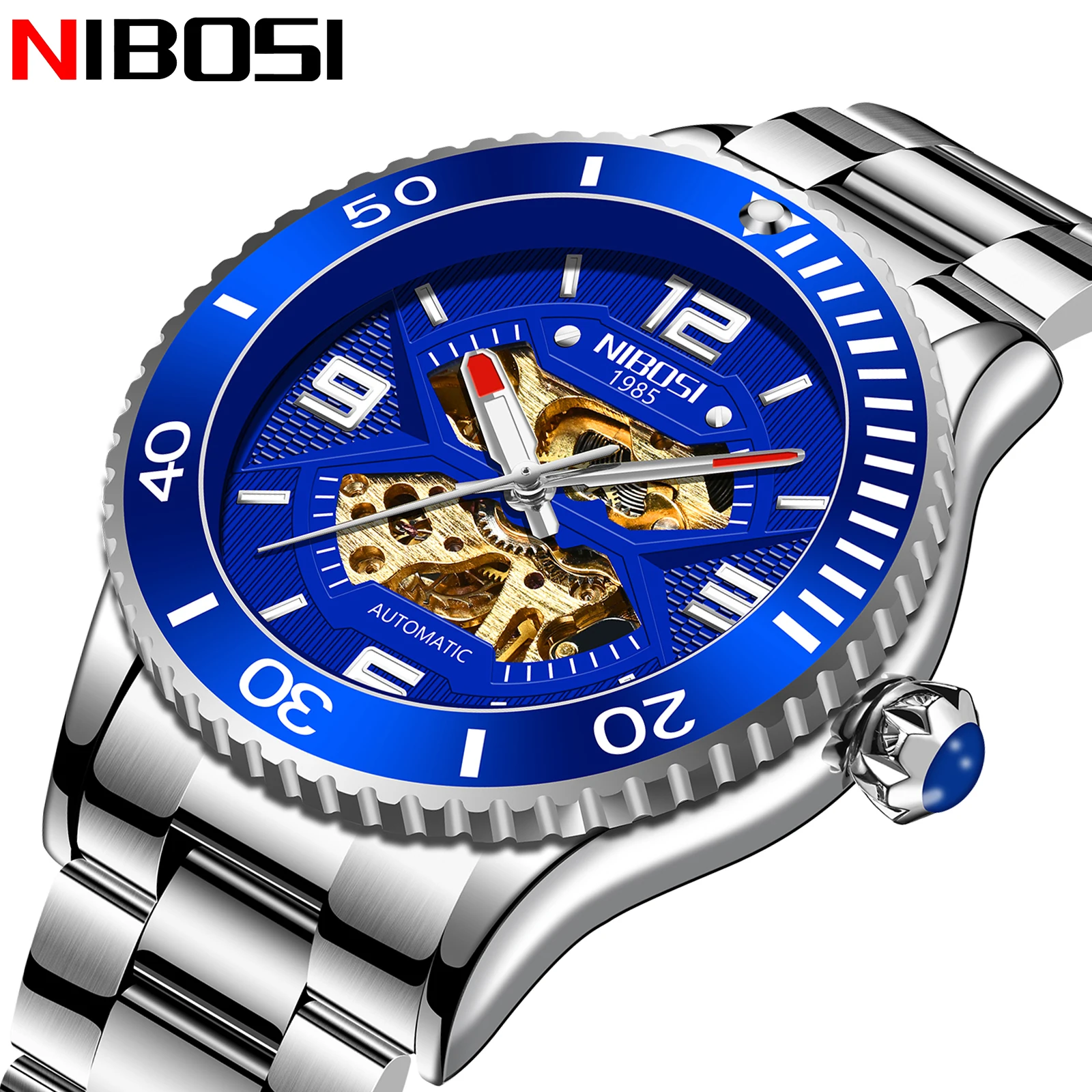 Часы наручные NIBOSI Мужские механические брендовые Роскошные водонепроницаемые