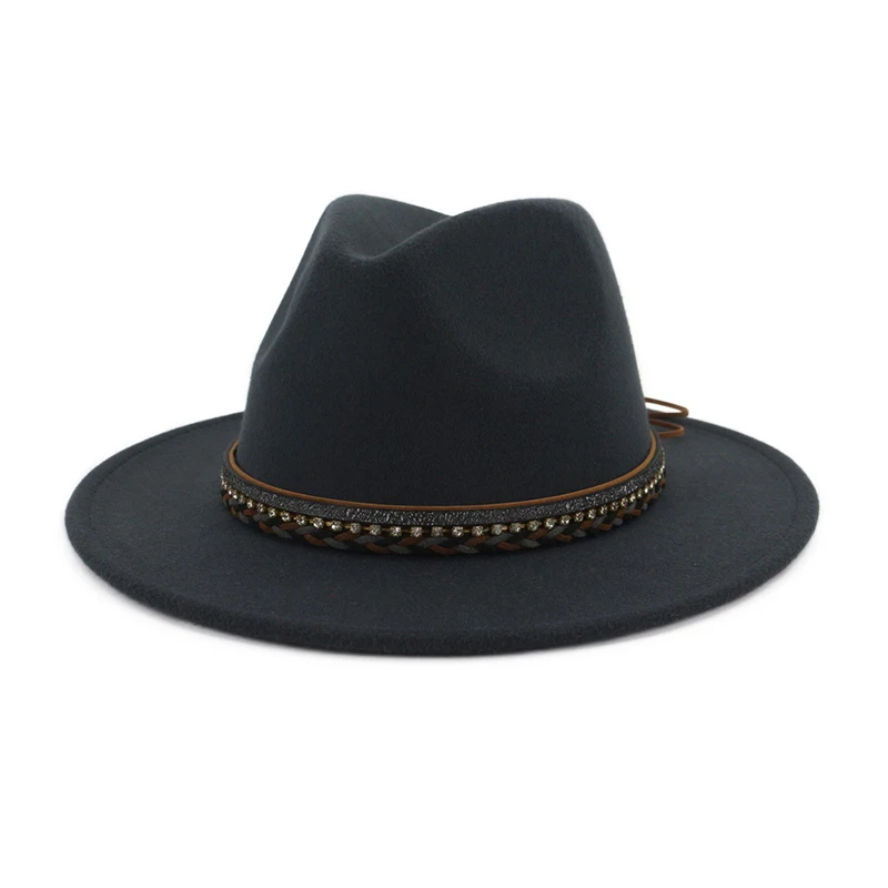 Dark Grey fedora FS Wo Для мужчин s фетровая шляпка шерстяная шляпа Для мужчин шерстяной джазовый Шапки розовый женский Повседневное с большими полями Винтаж; сезон осень; классические фетровая шляпа хаки красные, черные Кепки - Цвет: Dark Grey fedora