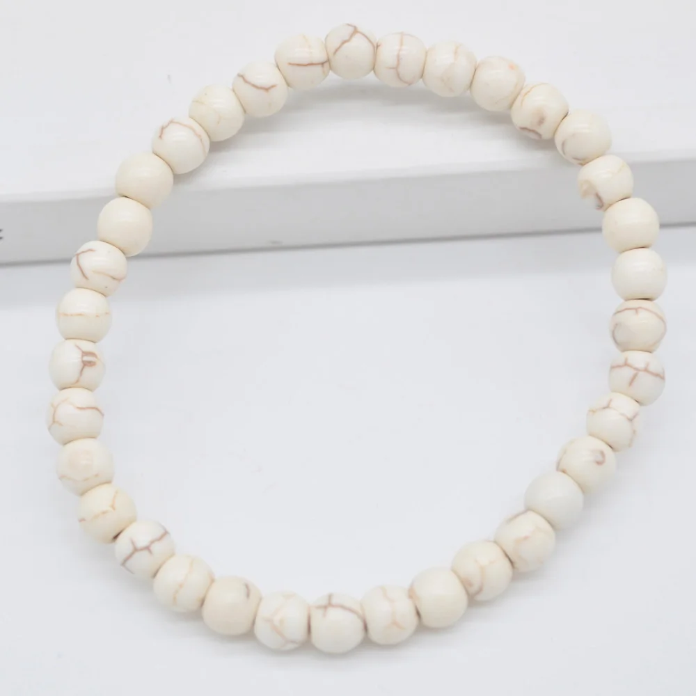 White Howlite 6 мм Лабрадорит/Зеленый Малахит/кристалл/Песчаник/Лапис/Сердолик/Howlite/тигровый глаз браслет стрейч-бижутерия в подарок 1 шт - Окраска металла: White Howlite