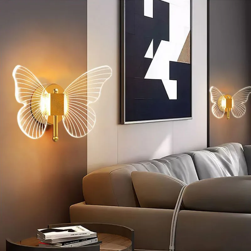 All Copper Led Living Room Bedroom Butterfly Wall Lamp Creative Modern Nordic Bedside Light Decorative Background Home Decor