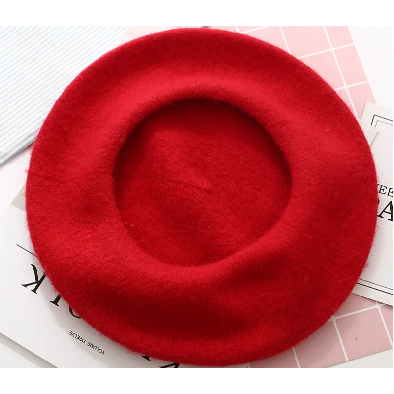 

2020New Fashion Wool Solid Color Beret Caps Female Bonnet Women caps Lady Painter All Matched Warm Walking Hat Wholesale