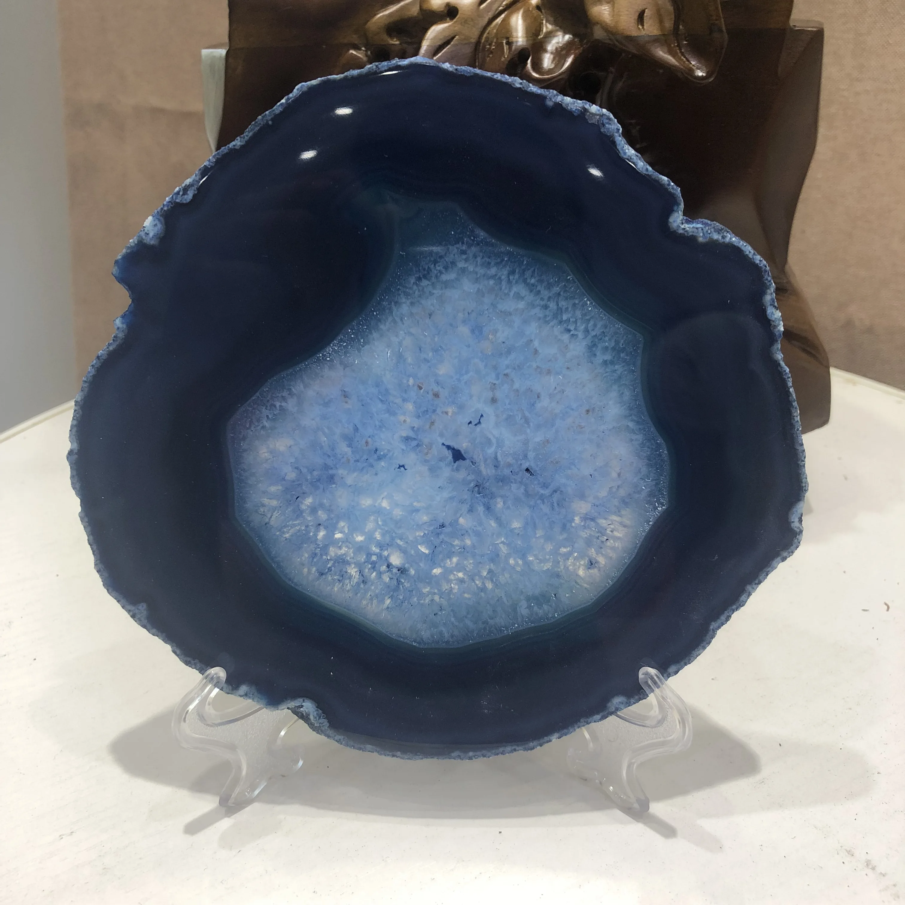 

150 mm blue large piece of polished quartz crystal earth agate