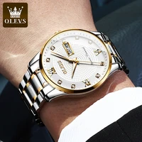 olevs mens gold stainless steel automatic mechanical watches business calendar wristwatch for man waterproof luminous clock
