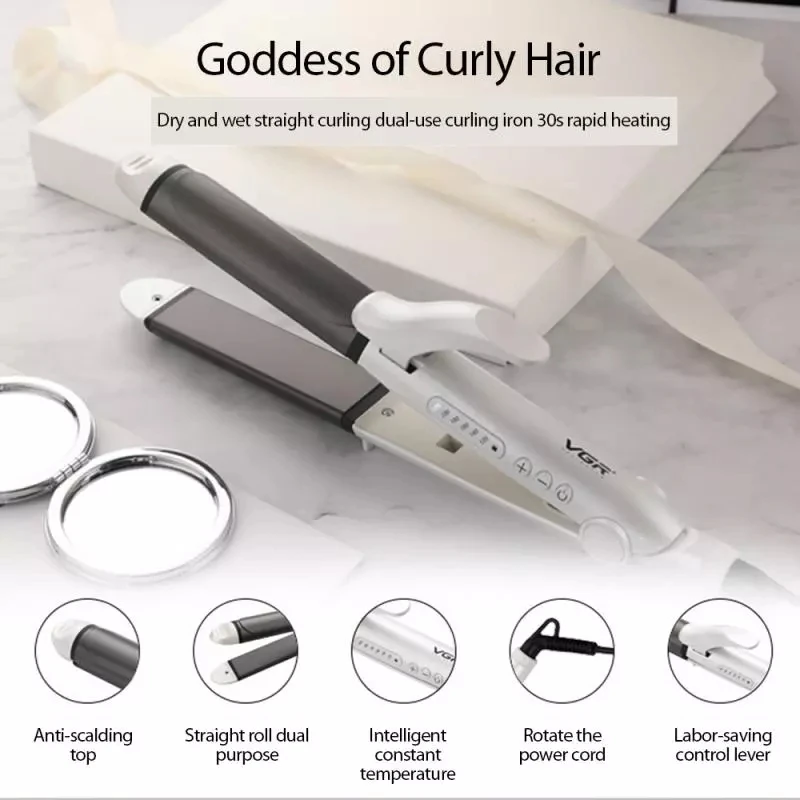 

VGR Straight-rolling Dual-purpose Electric Curling Rod Electric Curling Styling Tool Hair Straightener Egg Curler Hair Roll
