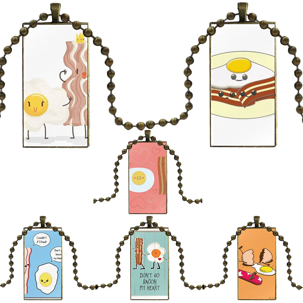 Забавный бекон и яйцо для влюбленных женщин детей Хрустальный имя кулон Galaxy